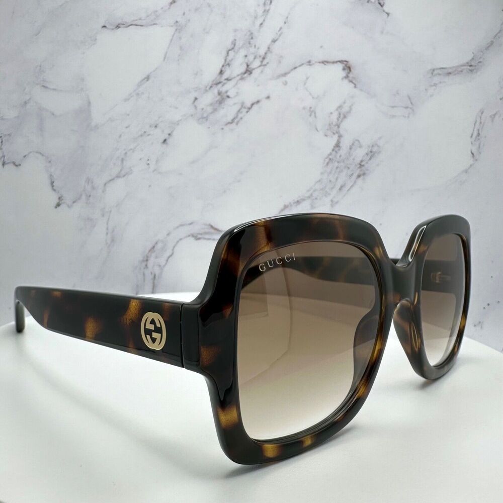 New GUCCI Sunglasses Brown Black Tortoise Square Women's Gold GG Logo Oversized - Picture 15 of 16